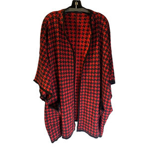 Pendleton Women's Houndstooth Merino Wool Cape PLUS One Size Red Black Office